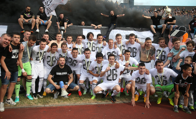 Partizan celebrating their 26 national title last spring