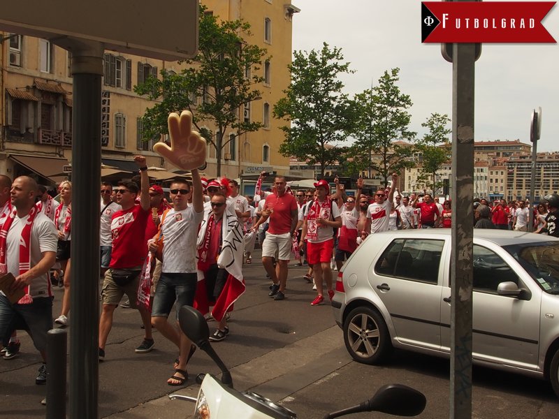 Polish fans leading the charge towards the stadium