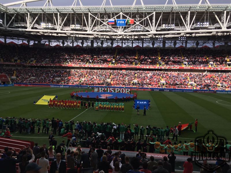 The teams are lined up for the national anthems. Image by Manuel Veth