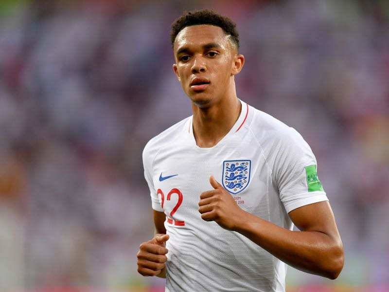 Trent Alexander-Arnold of England looks on during the 2018 FIFA World Cup Russia group G match between England and Belgium at Kaliningrad Stadium on June 28, 2018 in Kaliningrad, Russia. (Photo by Dan Mullan/Getty Images)