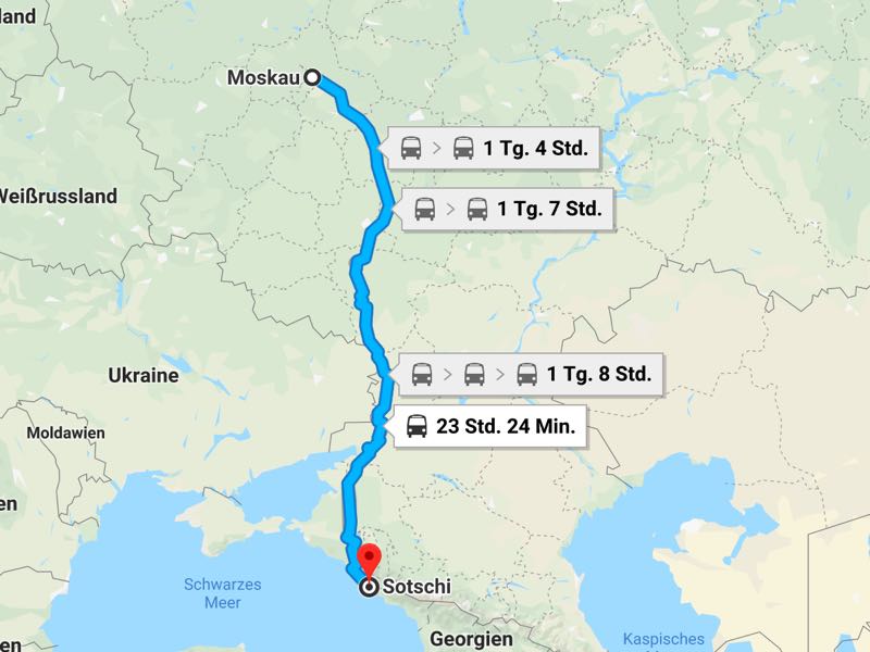 The route from Moscow to Sochi (Via Google Maps)