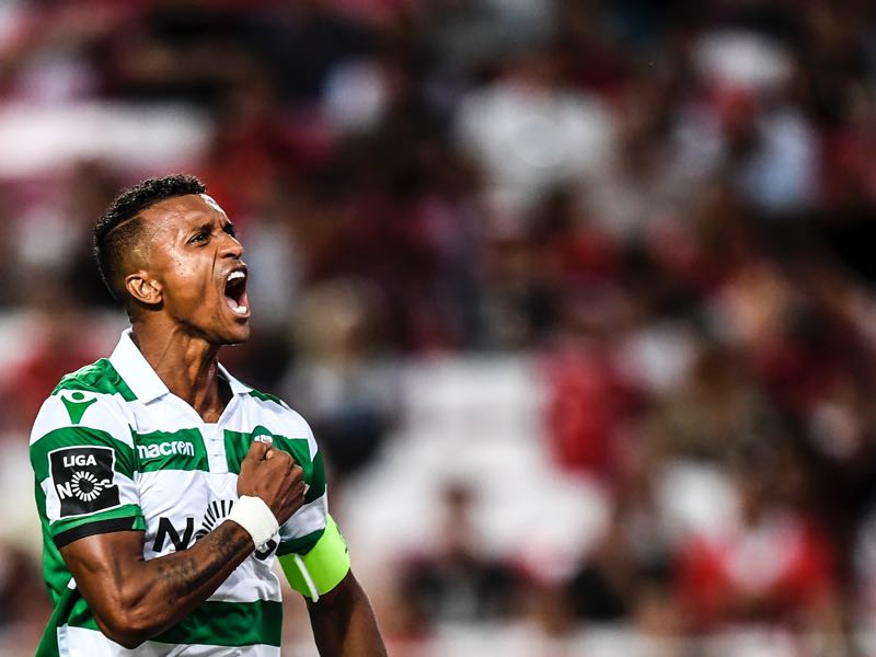 Sporting's forward Nani celebrates a goal during the Portuguese league football match between SL Benfica and Sporting CP at the Luz stadium in Lisbon on August 25, 2018. (Photo by PATRICIA DE MELO MOREIRA / AFP)
